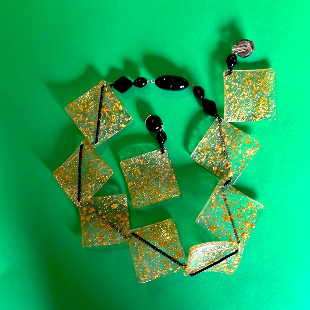 Angela Caputi - fabulous piece plastic with gold flex black beading great pieces